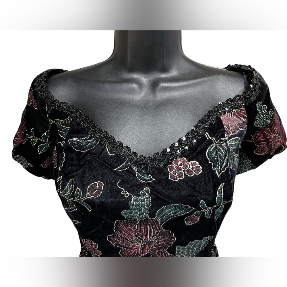 Vintage Scott McClintock Black Velvet Floral Metallic Dress